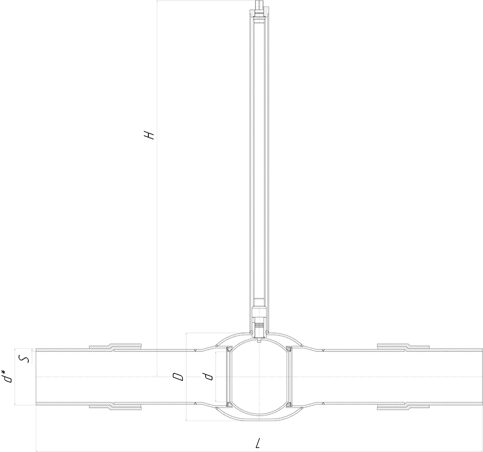 Краны шаровые приварные ГАЗСЕРТ с удлиненным штоком (под изоляцию) и патрубками из полиэтилена ПЭ-100 - полнопроходные